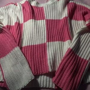 Pink and White Blocked Sweater